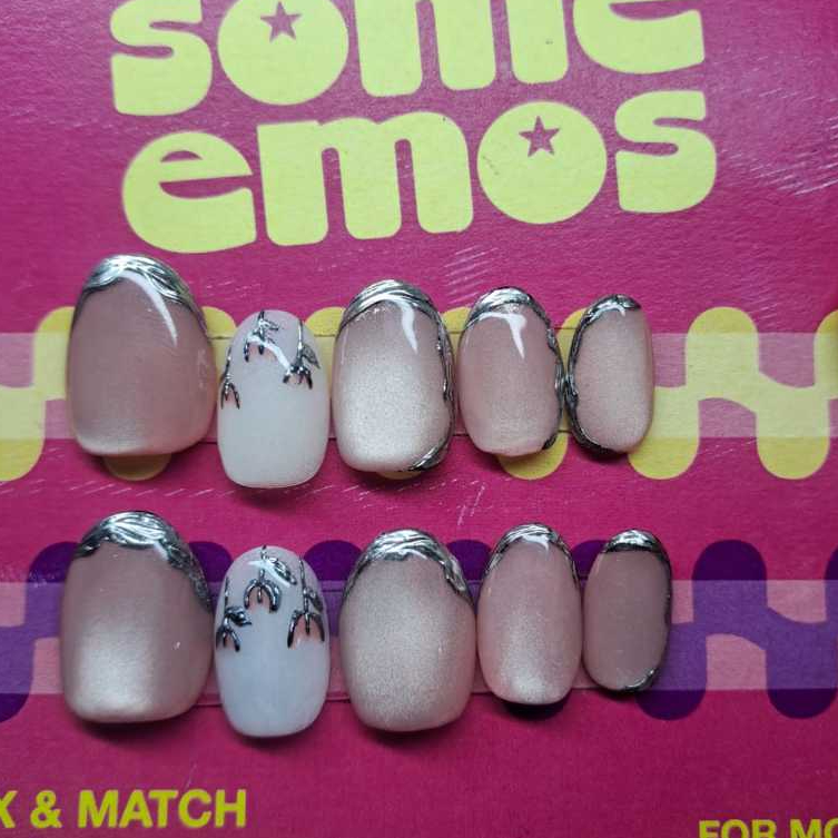 Press on nails Nikahan | Kuku Palsu Wisuda / Weddking / Resepsi | Fake Nails Cat Eye | Froral Pink C