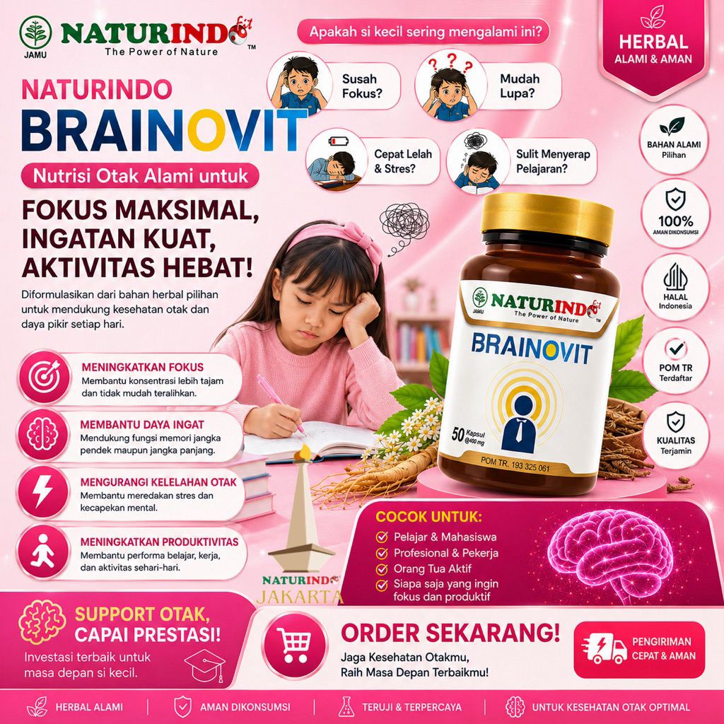 Vitamin Otak Nutrisi Otak Obat Herbal Meningkatkan Daya Ingat Otak Herbal Brainovit Naturindo Vitami
