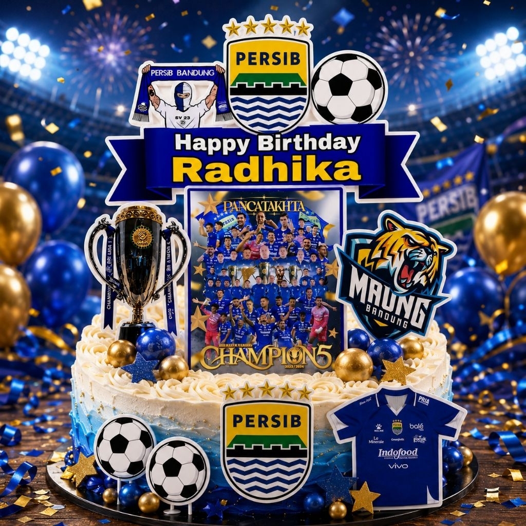 Topper Persib Bandung Custom Nama Happy Birthday Khitan Hiasan Kue