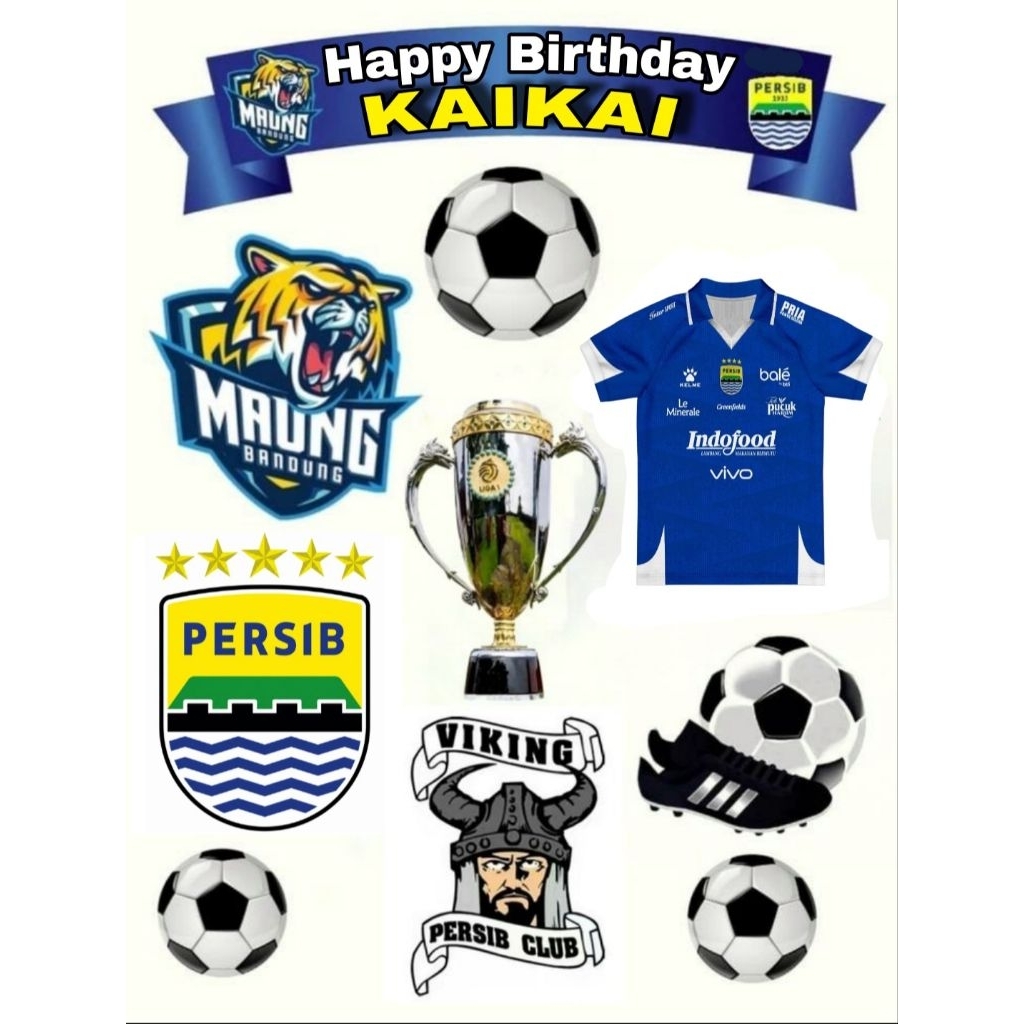 Topper Persib Bandung Custom Nama Hiasan Kue Happy Birthday Khitan