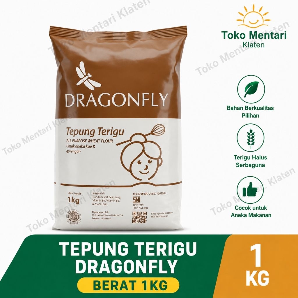 Tepung Terigu Dragonfly 1KG Serbaguna | Tepung Gandum Premium Untuk Kue Roti Donat Gorengan
