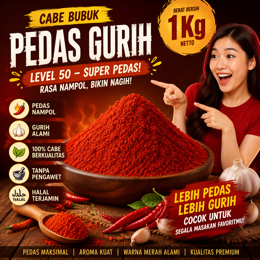 Cabe Bubuk Pedas Gurih Level 50 1Kg Bubuk Cabe Pedas Gurih Level 50 Makanan Kiloan Chilli Powder 1 K
