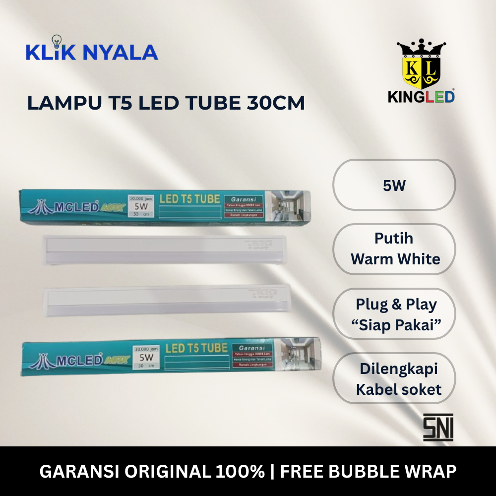 MCLED Lampu LED T5 Tube 5 Watt 30 cm cahaya putih warm white kuning biru - TL Neon 0.3M Hidden lamp 
