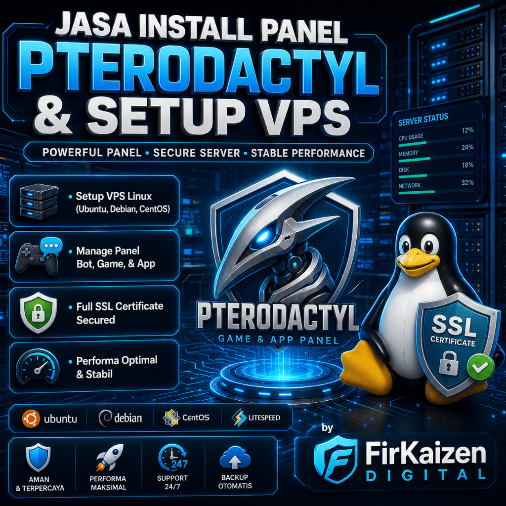 Jasa Setup VPS Linux Pterodactyl | Panel Game Minecraft SAMP GTA & Bot Discord WA | Full SSL Aman