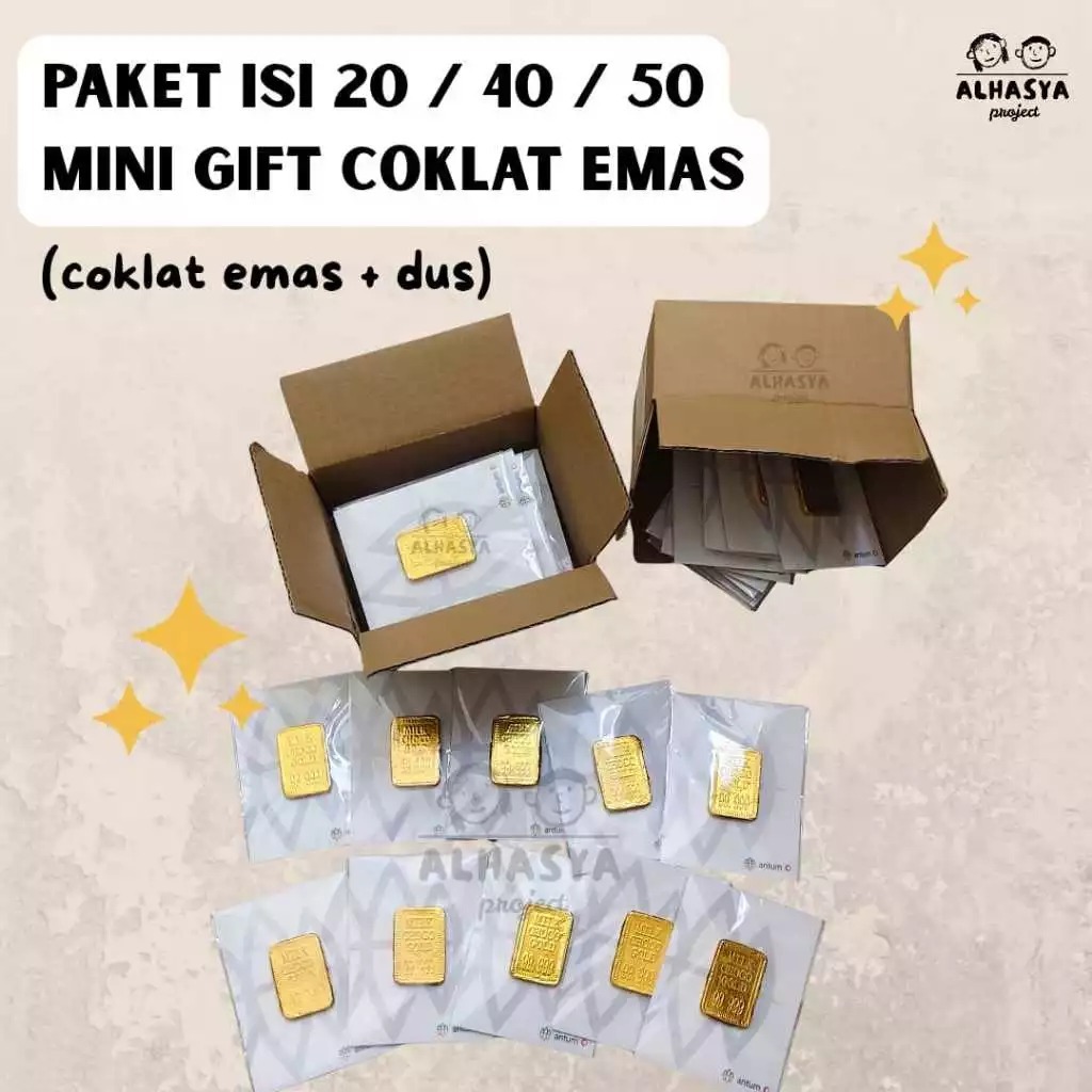 PAKET ISI 20 / 40 / 50 Mini Gift Coklat Antum Emas Coklat Logam Mulia Unik Cokelat Emas Batangan Gol
