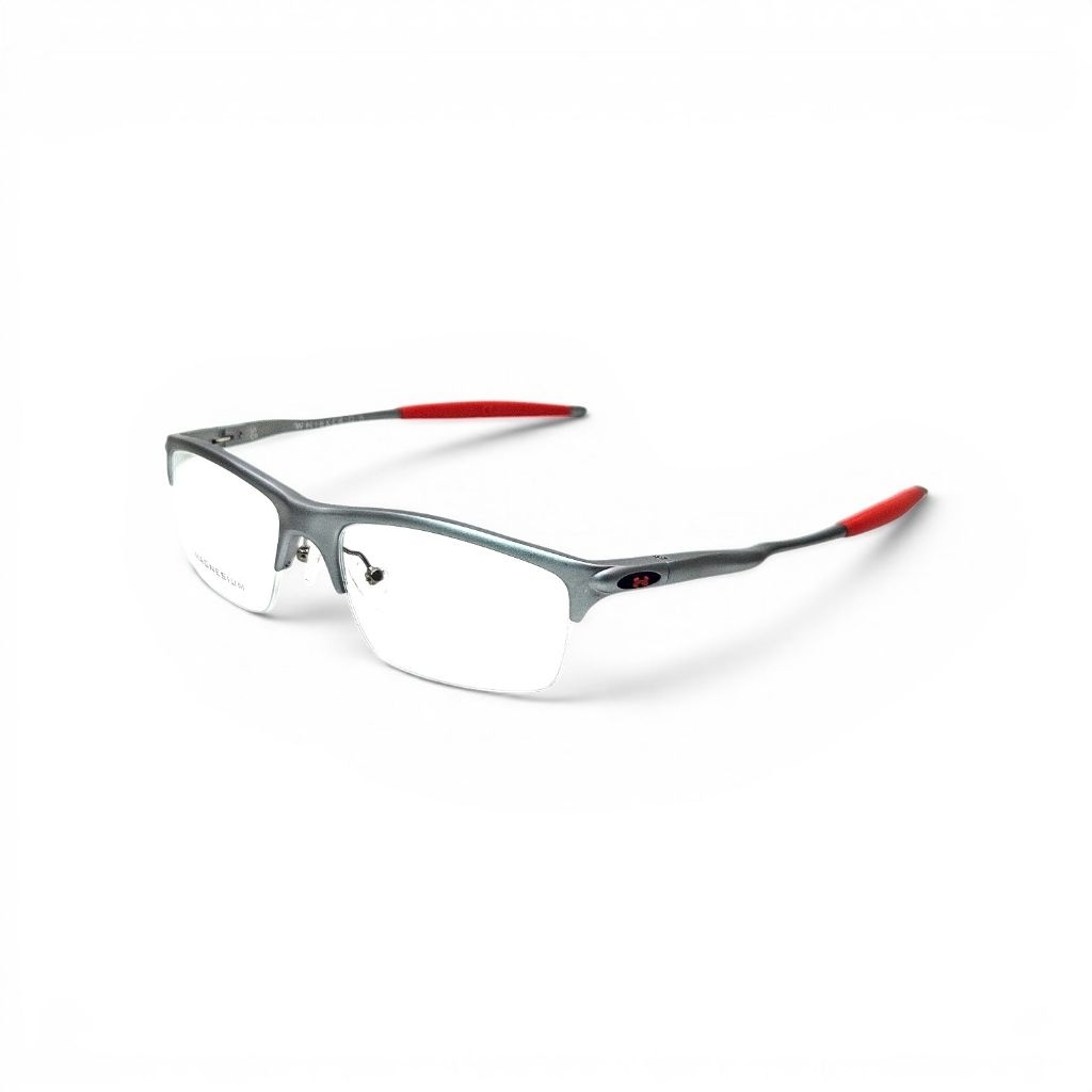 frame kacamata pria wanita sporty whisker 9007 magnesium half frame silver merah bisa lensa blueray 