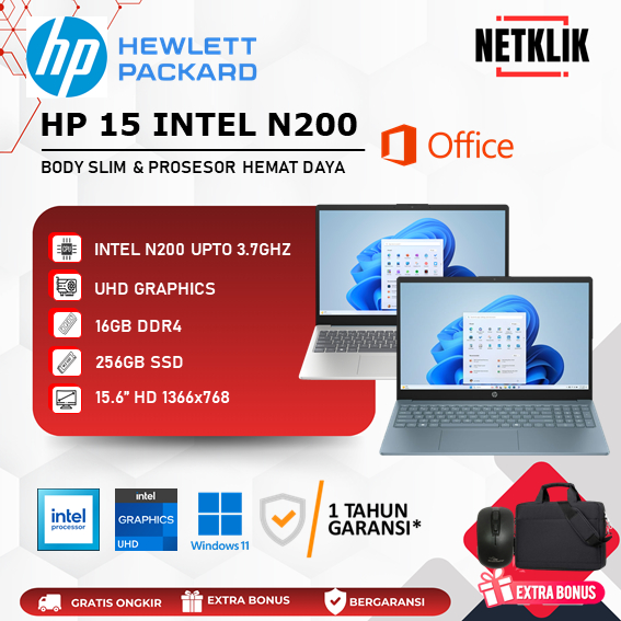 Laptop Hp 15 INTEL N200 RAM 16GB 256GB SSD Windows 11 Home Baru