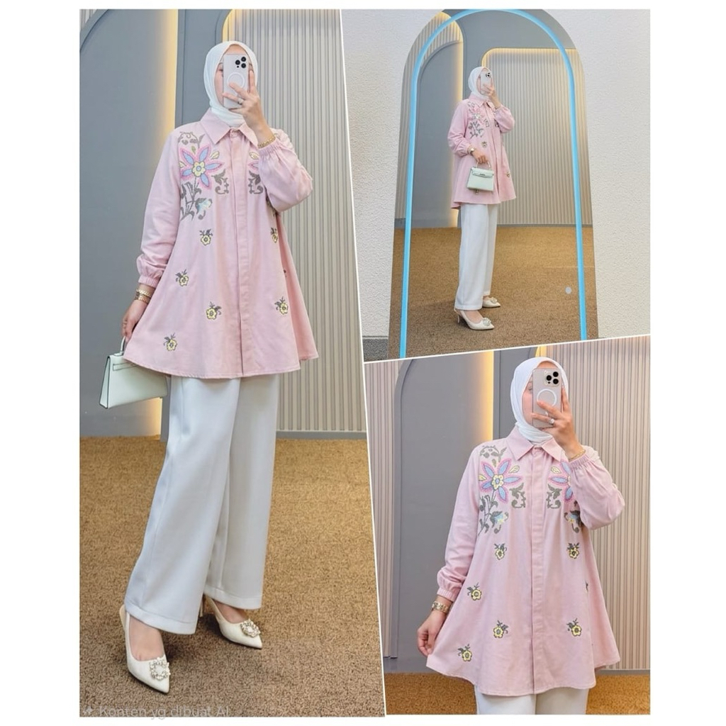 KEMEJA TUNIK KATUN KOMBINASI SYAINA BY SEMUT ORIGINAL