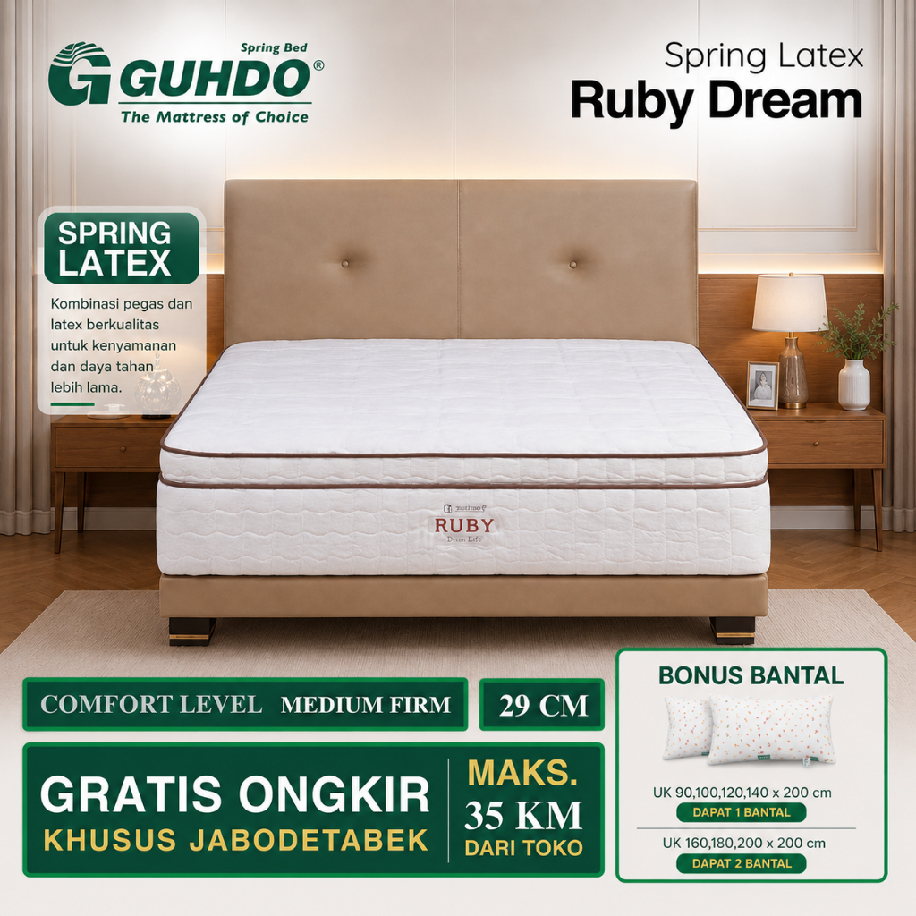 Kasur Springbed Latex Fullset Guhdo Multibed Multi Bed Ruby Dream (Latex & Compact Spinal Spring) 90