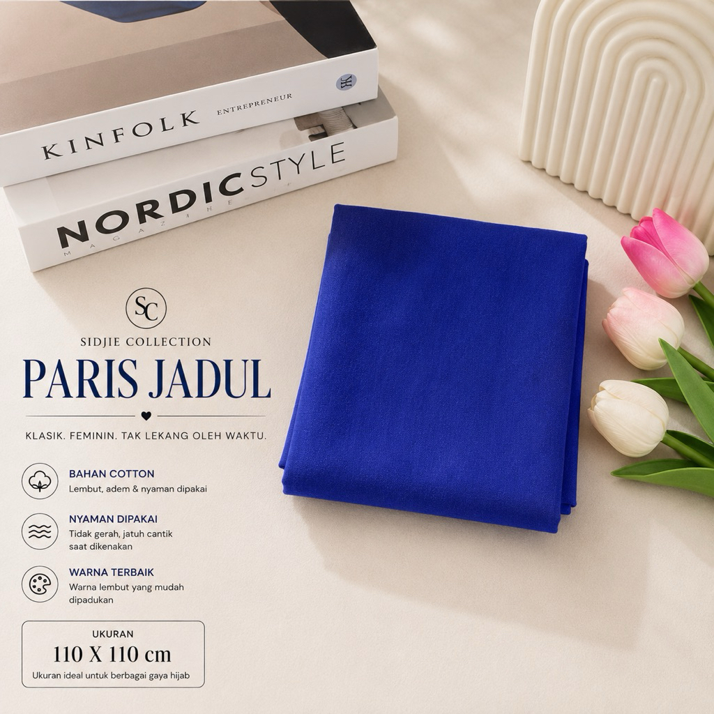 Kerudung Paris Jadul Premium Polos Segi Empat (BIRU BCA)