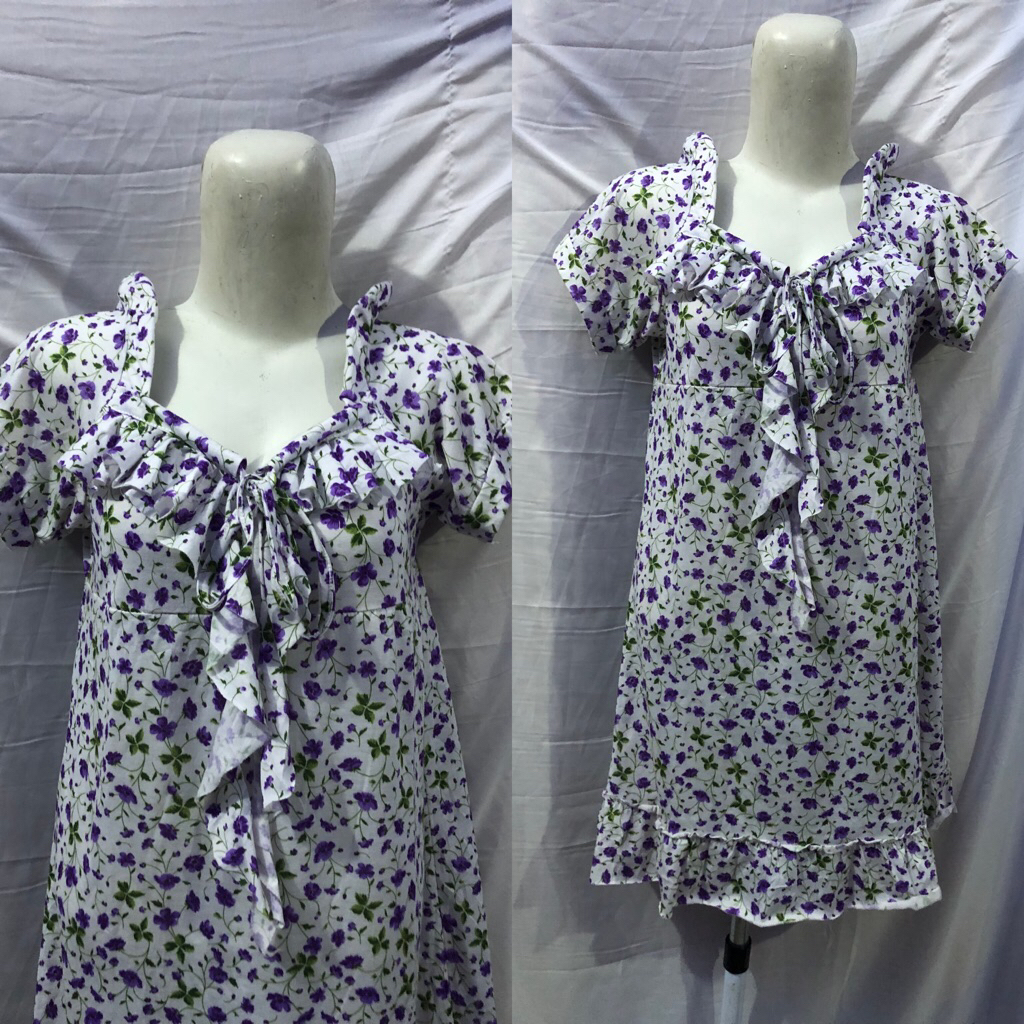 White Floral dress lilac flower putih coquette milkmaid kawaii sawako cutecore pl preloved