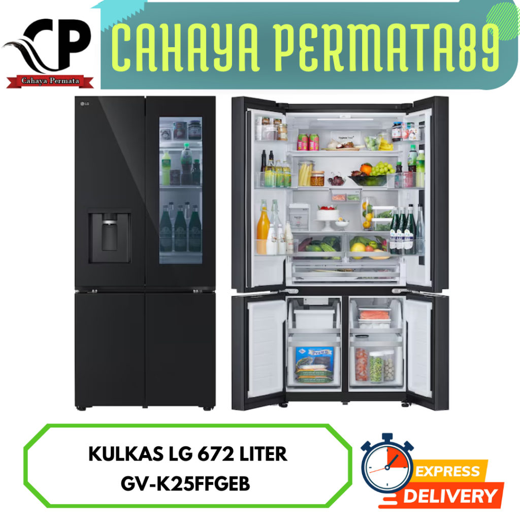 LG GV-K25FFGEB Kulkas 4 Pintu Multi Door 672 Liter Instaview With Dispenser Auto Icemaker