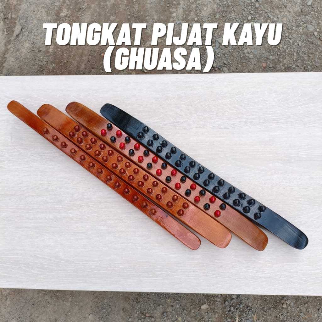Tongkat Pijat Kayu Ghuasa Panjang 50 cm Gagang Bundar Alat Pijat Refleksi Kayu Titik Pijat Beragam B