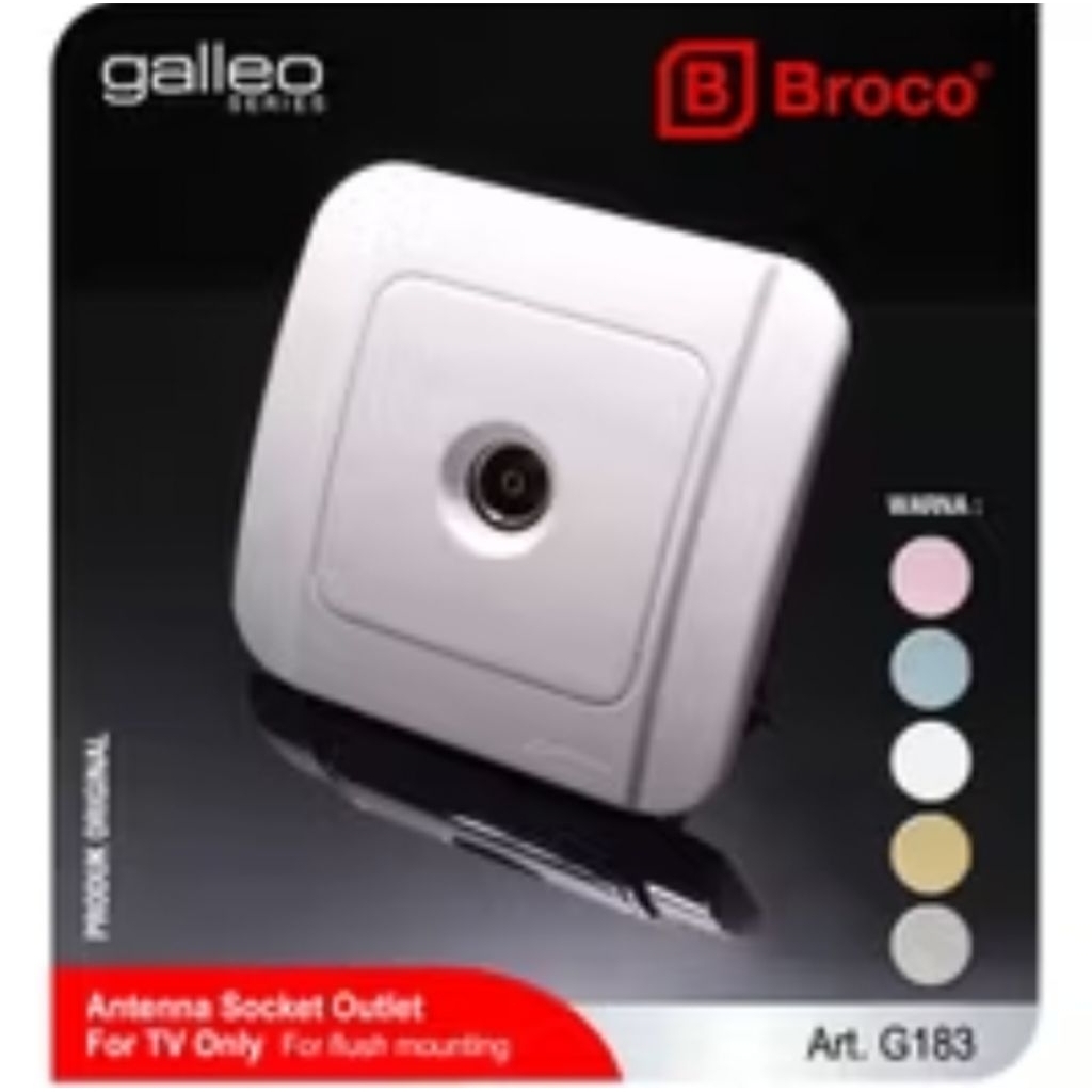 Broco Galleo G183 Stop kontak Socket TV Warna Silver Gold Biru Ungu inbow