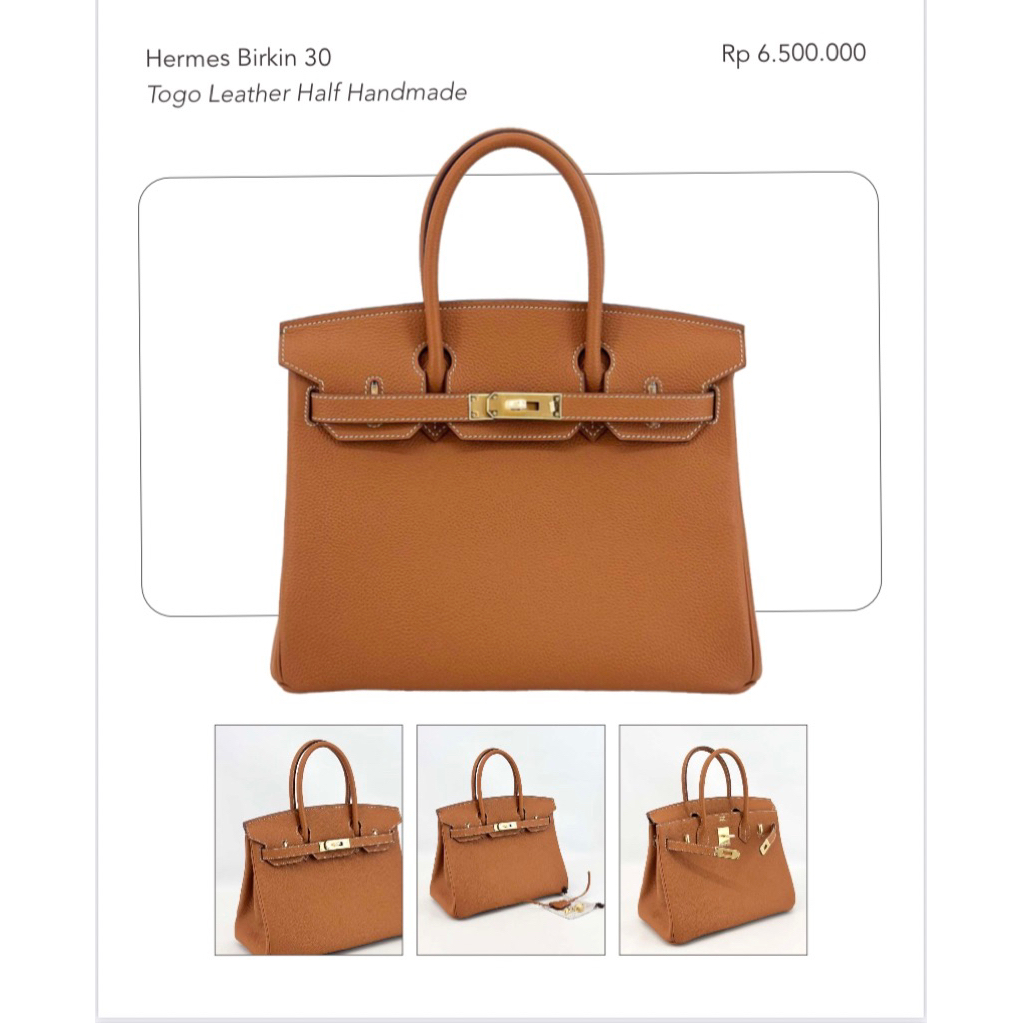 Tas wanita H BK 30 Leather Togo Half Handmade mirror Quality