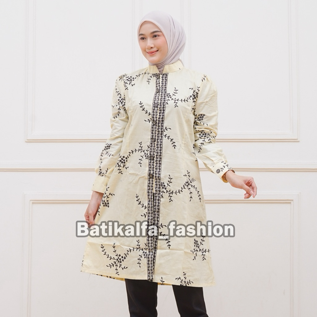 Batikalfa_fashion Batik Couple Terbaru Atasan Tunik Model Kebaya Janggan Resleting  Belakang Bahan K