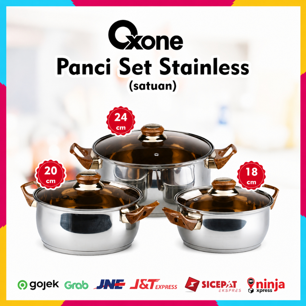 [ SATUAN ] Panci Stainless Steel + Tutup Kaca Oxone