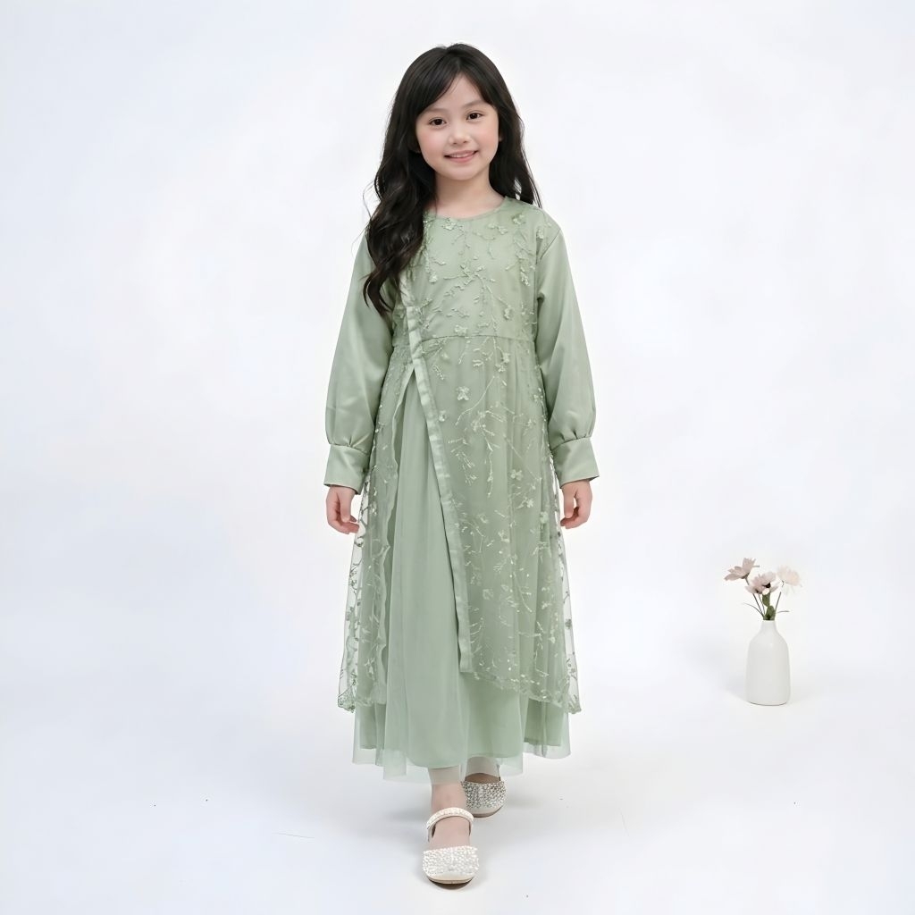 Shafiya Kids Gamis Brokat Pesta Anak Usia 3-12Tahun Baju Muslim Lebaran Anak Lucu Cl