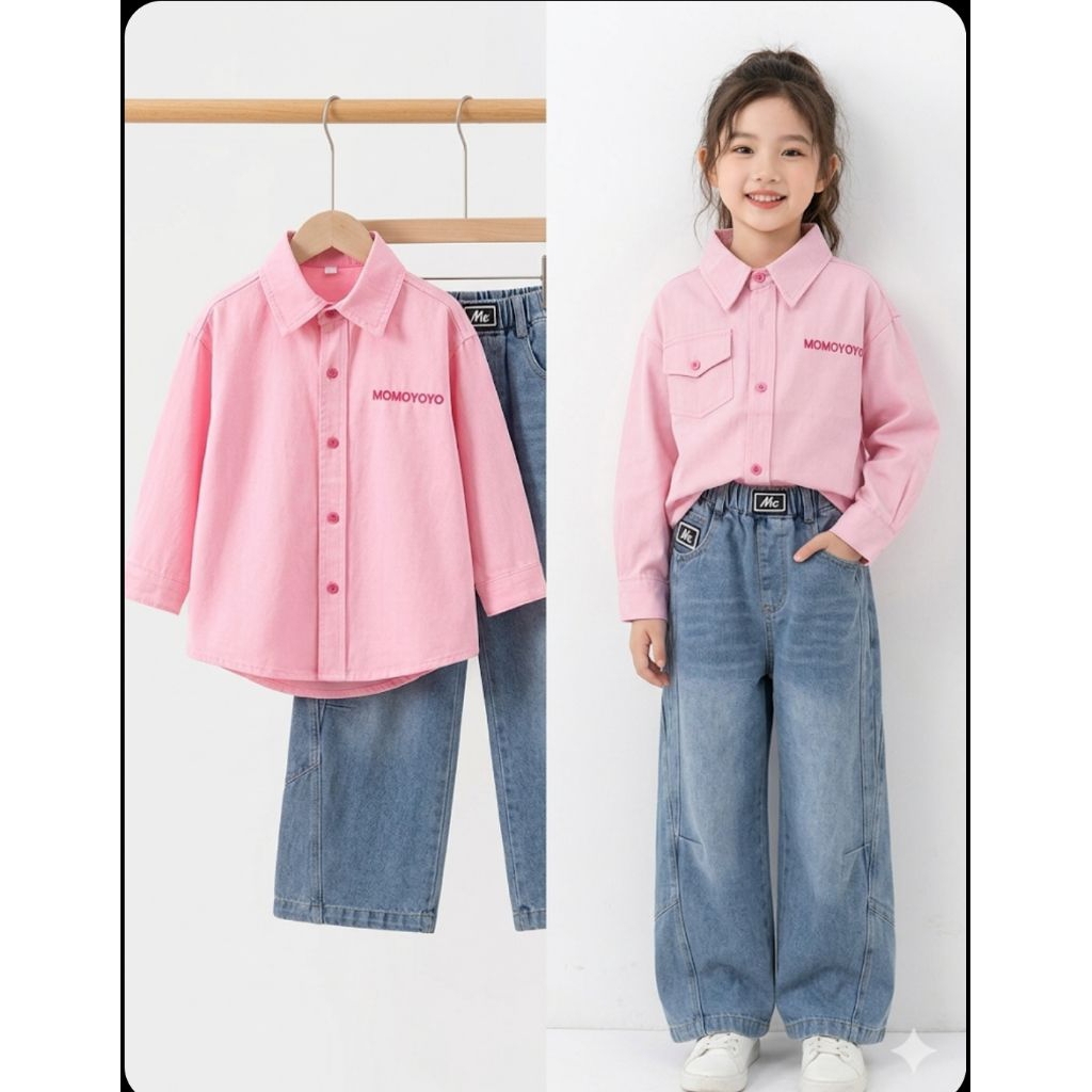 Set kemeja jeans anak cewek tanggung