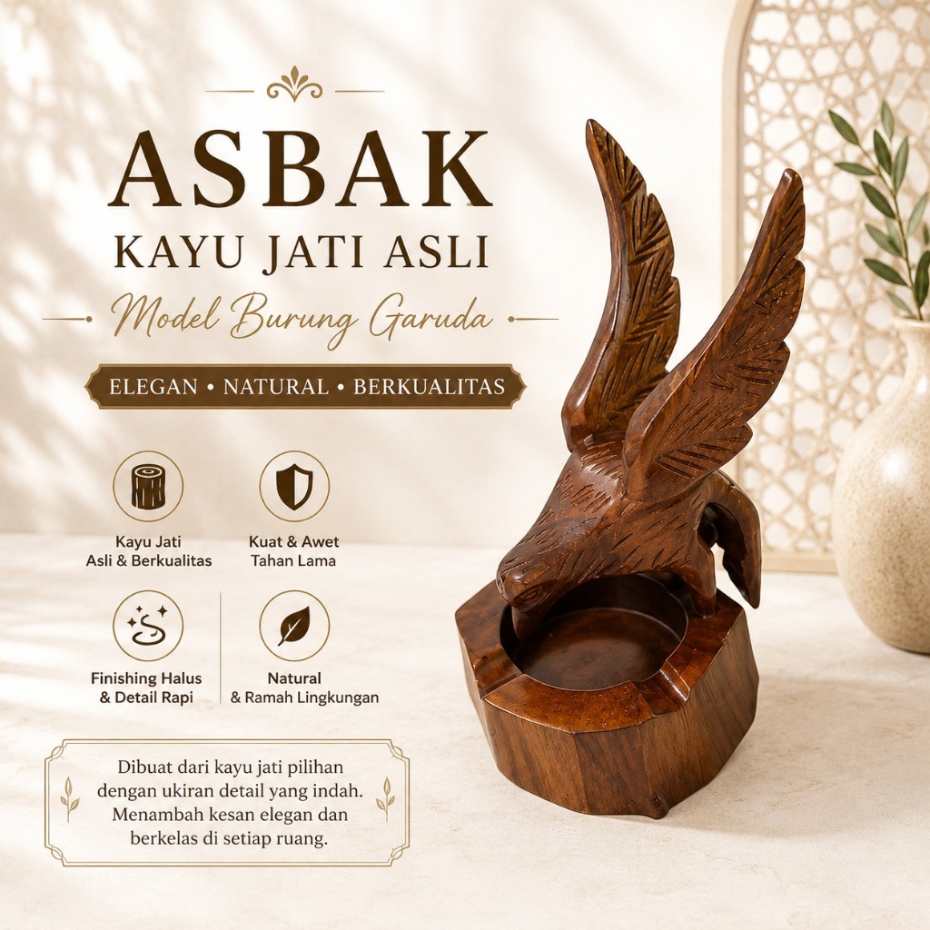 asbak kayu jati asli model burung garuda