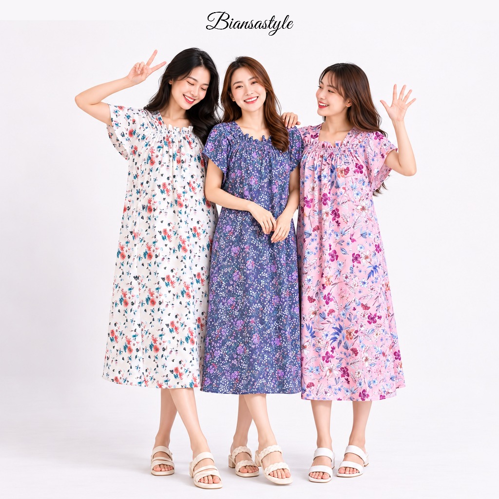 Daster Kerut Dada Motif Lucu Bahan Poly Rayon Bunga Kecil Wanita Adem Lengan Pendek