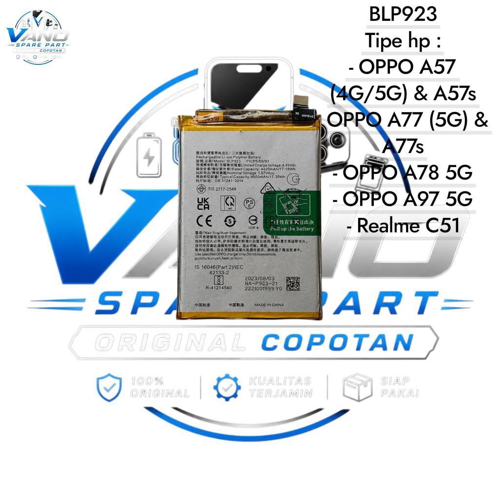 BATERAI BATRE OPPO A57 2022/A57S BLP923 ORIGINAL COPOTAN