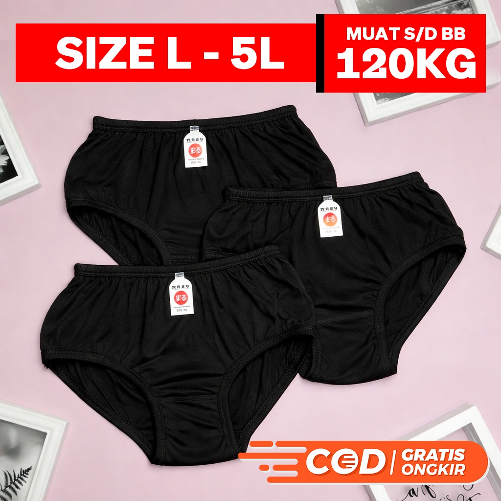 3, 6 & 12 PCS Celana Dalam Wanita Hitam dan Polos Jumbo Bumil / Bahan Halus dan Adem (Uk XL 3L 4L 5L