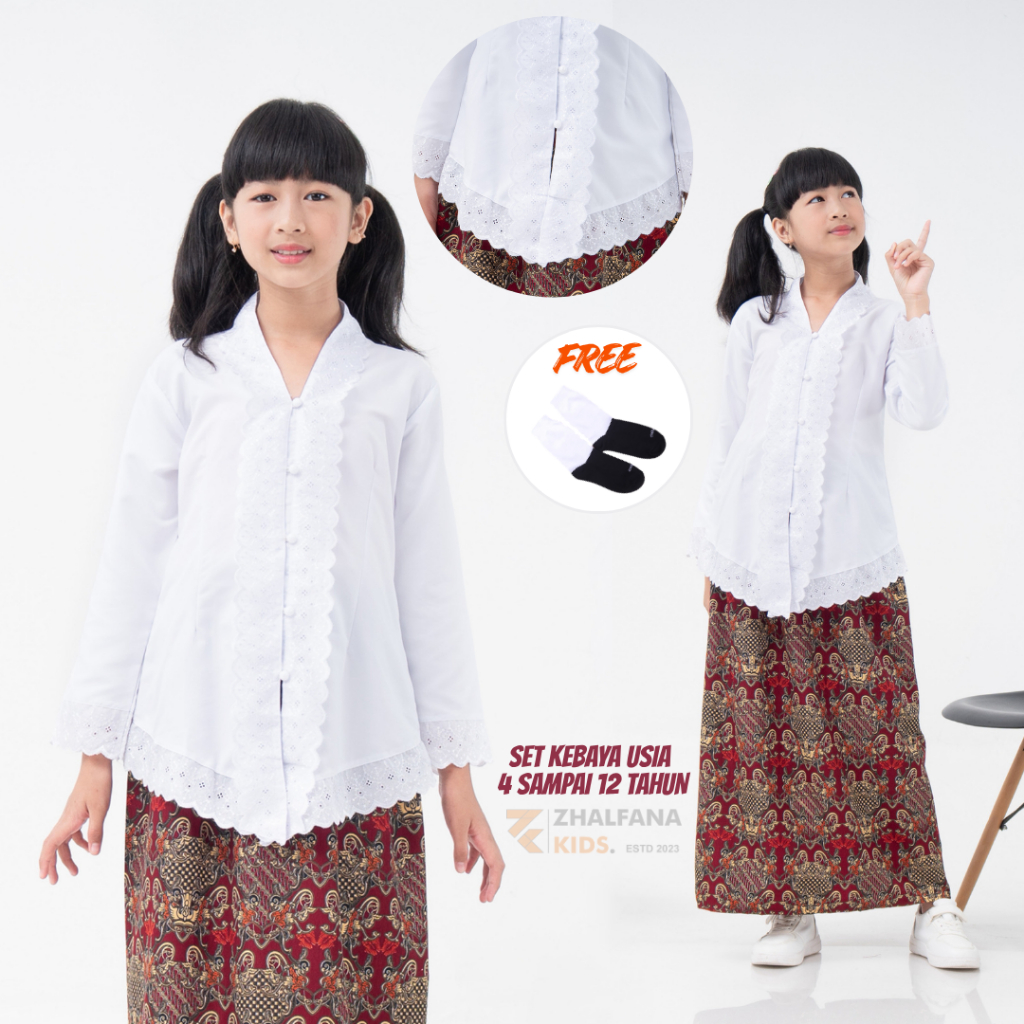 Setelan Kebaya Anak Putih Merah Seragam Sekolah TK SD Baju Adat Sunda Perempuan Kebaya Encim