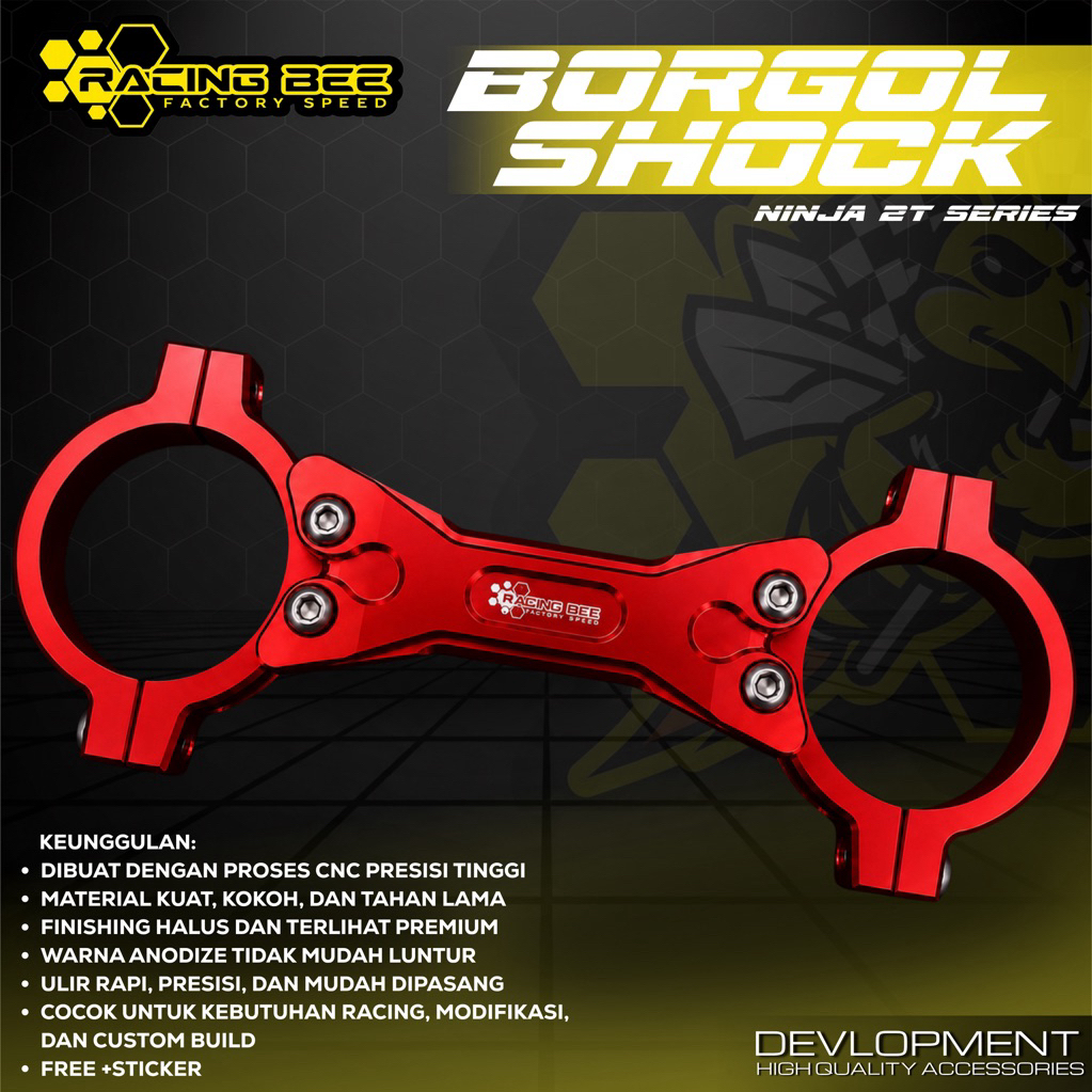 BORGOL SHOCK DEPAN STABILIZER NINJA R SS RR FULL CNC RED RACING BEE