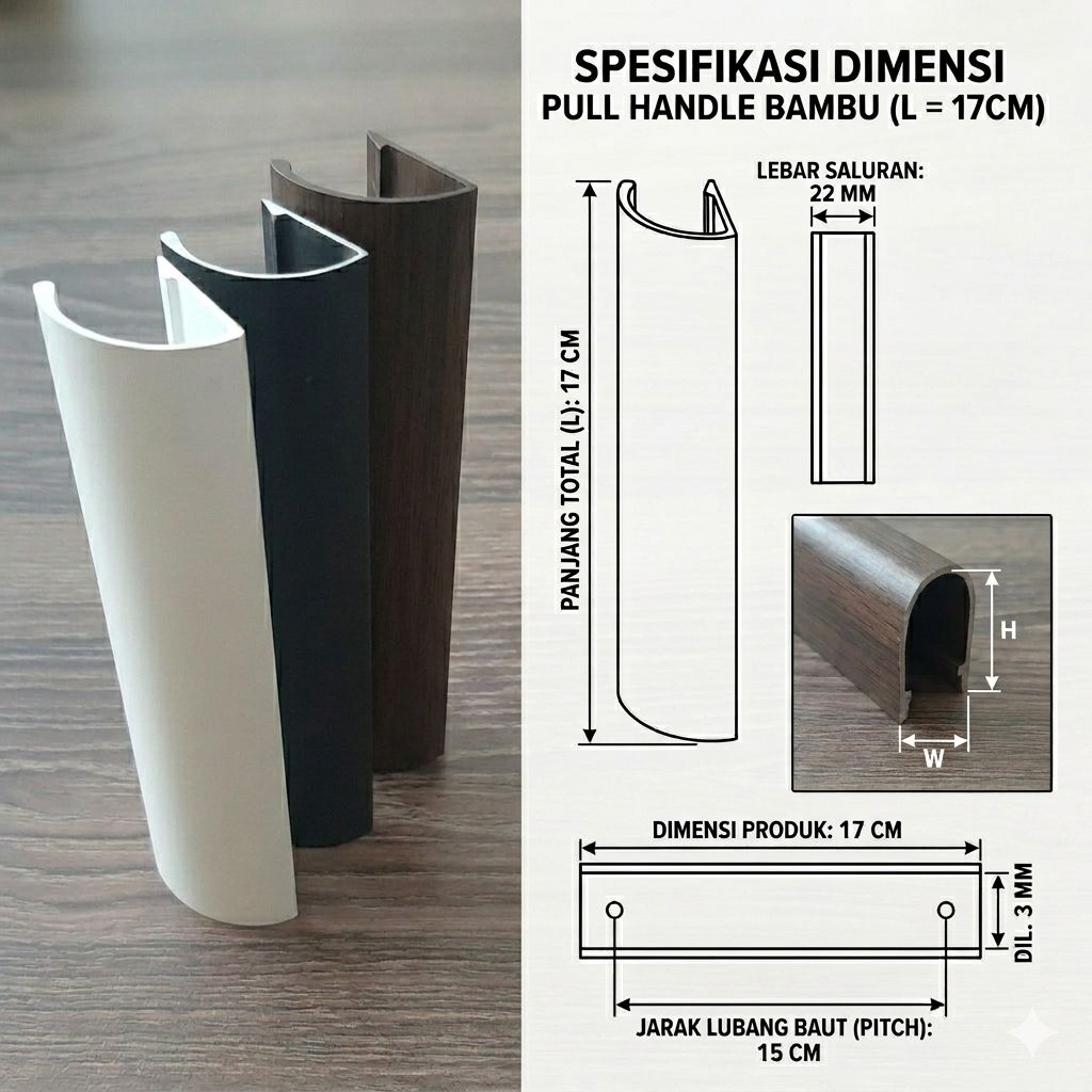 PULL HANDLE BAMBU UNTUK PINTU KAMAR MANDI ALUMINIUM