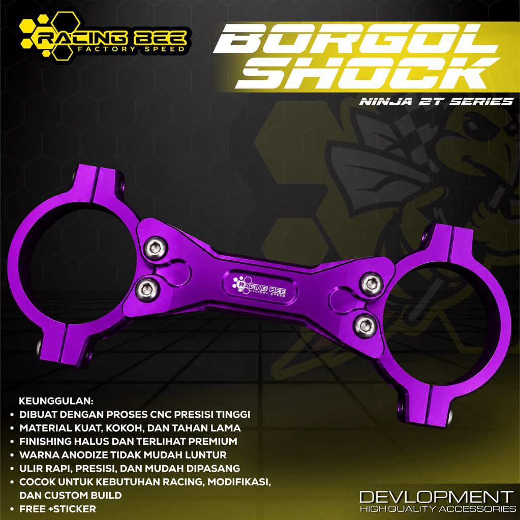 BORGOL SHOCK DEPAN STABILIZER NINJA R SS RR FULL CNC PURPLE UNGU RACING BEE