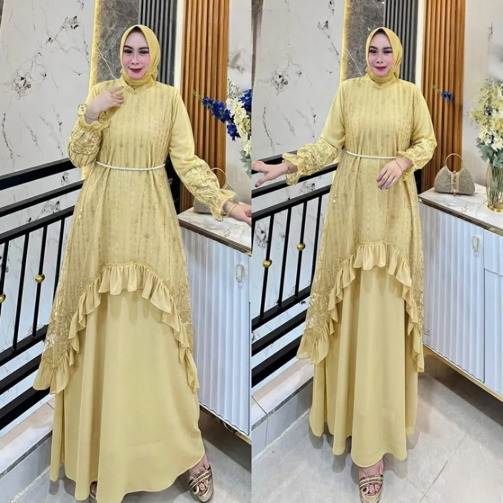 Gamis Pesta Brokat Model Wanita Dewasa Silvana Dress Bahan Gamis Ceruty Babydoll Baju Kondangan Mode