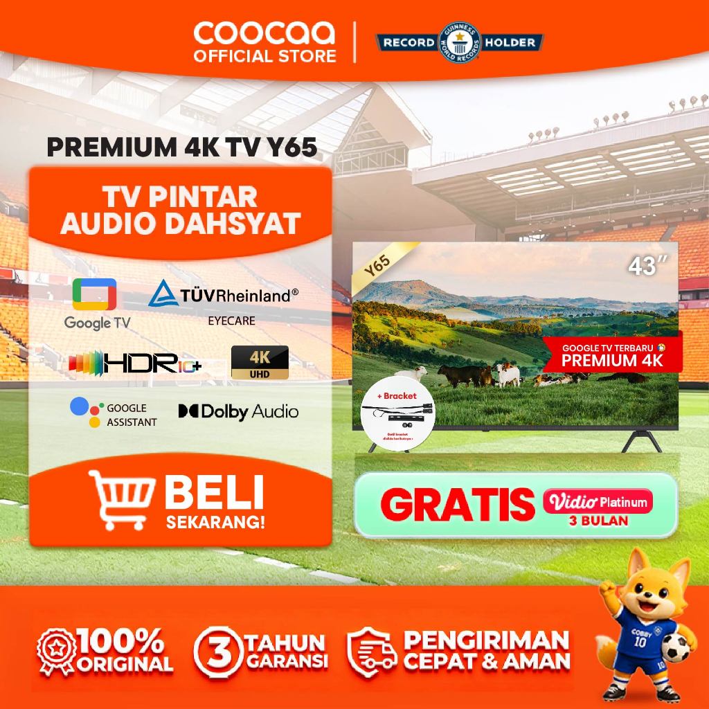 [BRACKET+] NEW COOCAA TV 43 inch Y65 - 4K GOOGLE TV  - Dolby Audio - Eye Care - HDR10 - Find Remote 