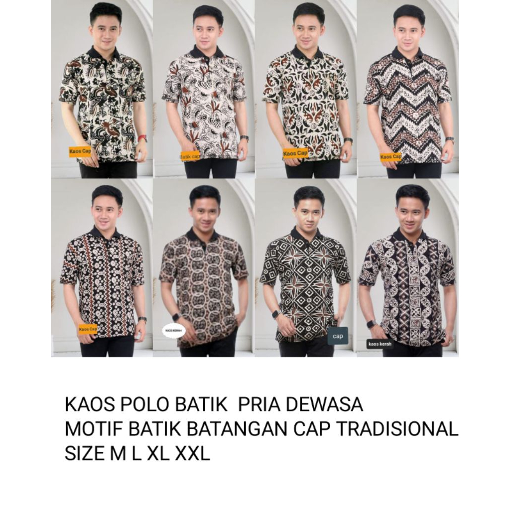 Kaos Kerah Batik Pria Dewasa Lengan Pendek Motif Cap Batangan | Kaos Polo Batik Terbaru Kekinian