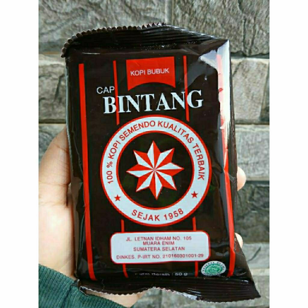 Kopi Bubuk Hitam Robusta Cap Bintang Asli Semendo Kemasan 50 Gram Setara Takaran 10 Gelas