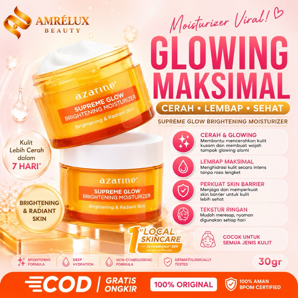 Azarine Supreme Glow Brightening Moisturizer 30g Melembapkan, Merawat Skin Barrier, Mencerahkan, Mem