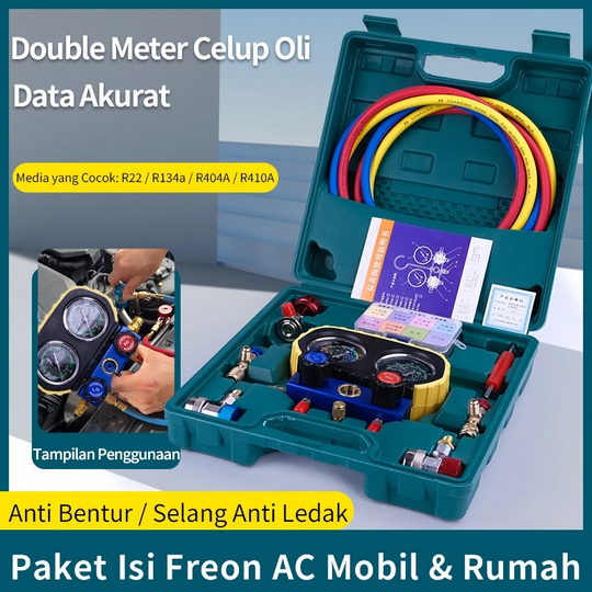 Alat Ukur Freon AC Mobil Rumah - Manifold Gauge Set AC Kuningan Double Meter R22 R134A R404A R407C S