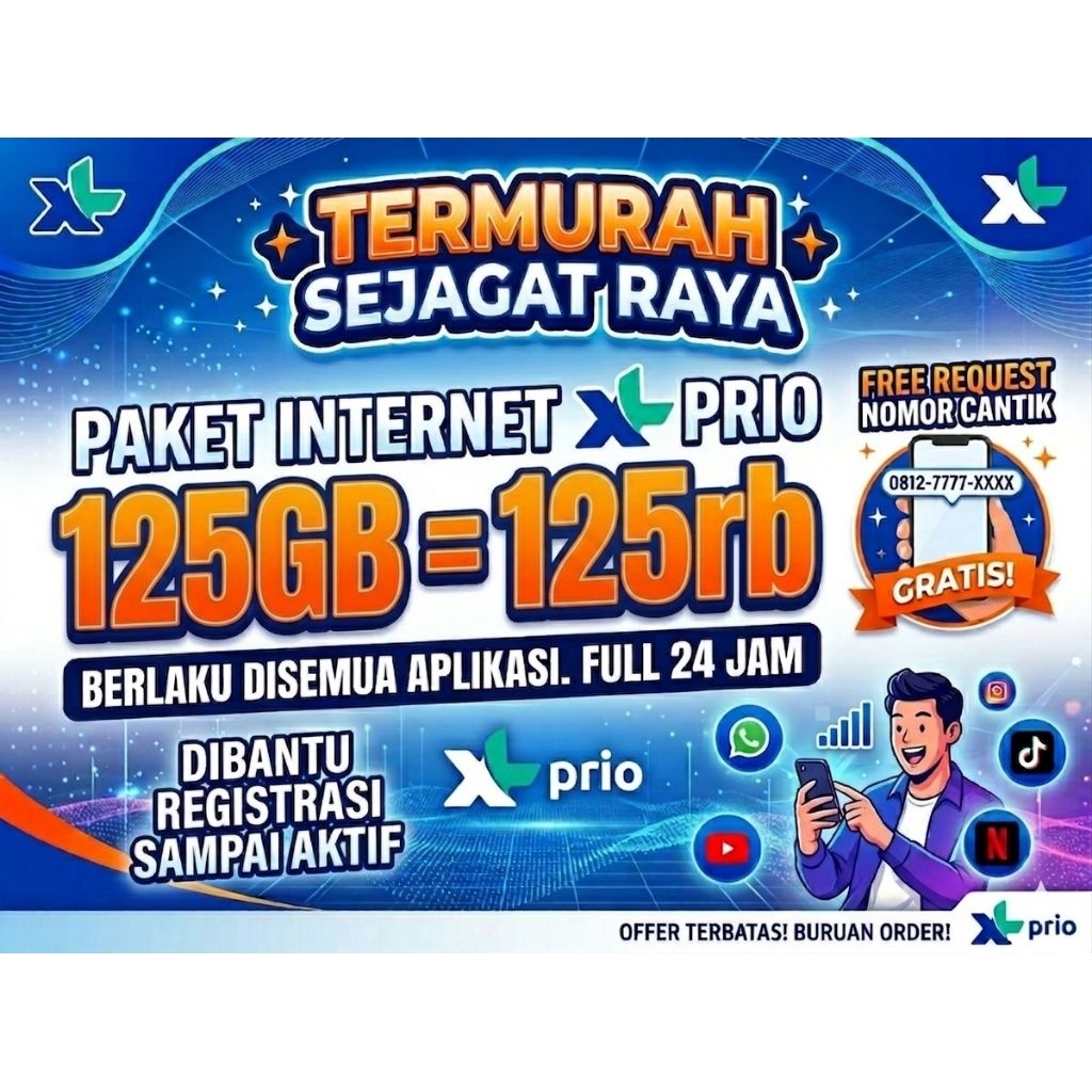 PAKET DATA XL MURAH 125GB 125RB XL PRIORITAS TERIMA REQUEST NOMOR CANTIK