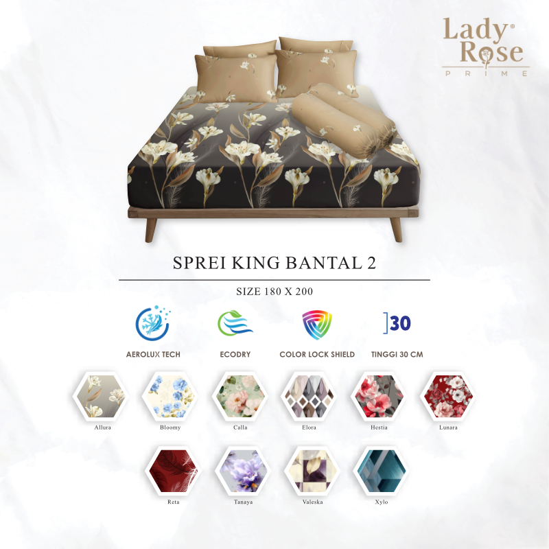 Lady Rose Prime - Sprei King 180x200 Tinggi 30Cm Bantal 2 "Live"