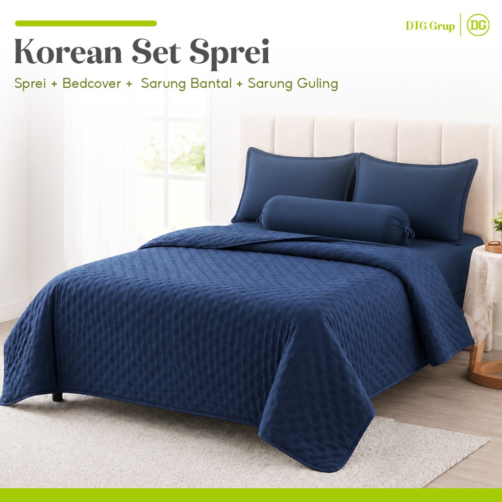 DTG Bedcover Set Sprei KOREA STYLE Premium Embos Sprei Set Bed Cover Aesthetic Minimalis Adem & Halu
