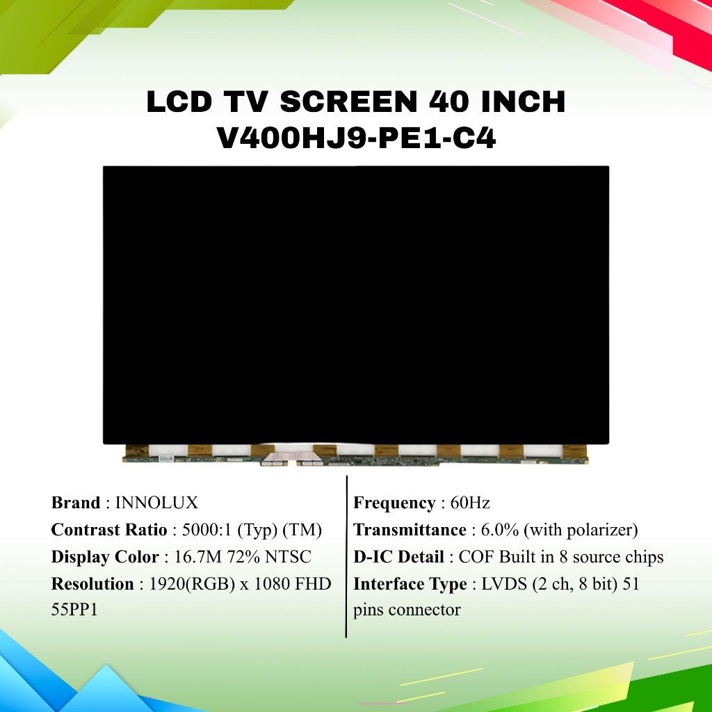 INNOLUX LCD TV SCREEN 40 INCH ORIGINAL V400HJ9-PE1-C4 V400HJ9-PE1-C3 V400HJ6-PE1-C2 V400HJ6-PE1-C1 V