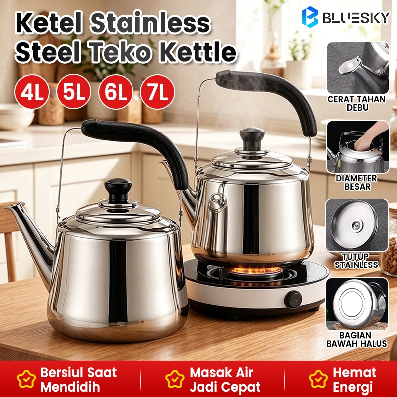 BLUE SKY Teko Bunyi Stainlees Steel 4/5/6/7 Liter Tahan Karat Teko Siul Whistling Kettle