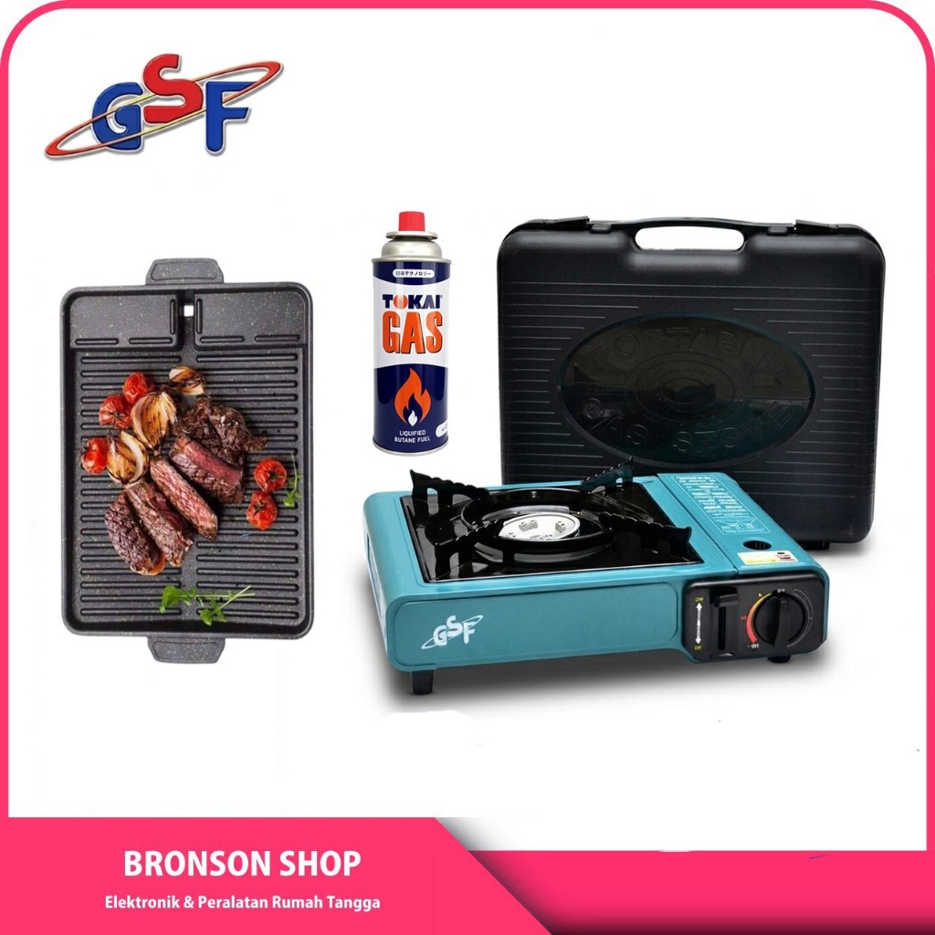 GSF kompor Gas portable + Grill pan panggangan / paket kompor Gas Portable camping