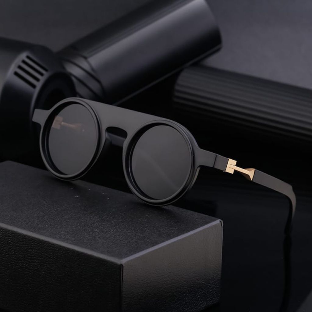 Kacamata Vintage Bulat Pria Wanita Premium Korean Style Frame Hitam Elegan | Bisa Req Minus dan sili