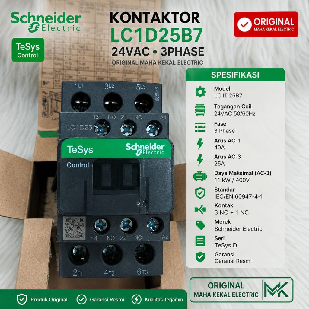 contactor schneider 25a lc1d25b7 24vac 3phase kontaktor Schneider 25 ampere lc1d25 contactor schneid
