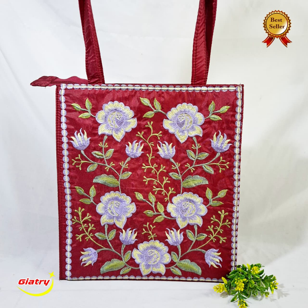 Tas map bordir mawar tas wanita full bordir khas tasikmalaya/tas map zipper bunga rose bordir