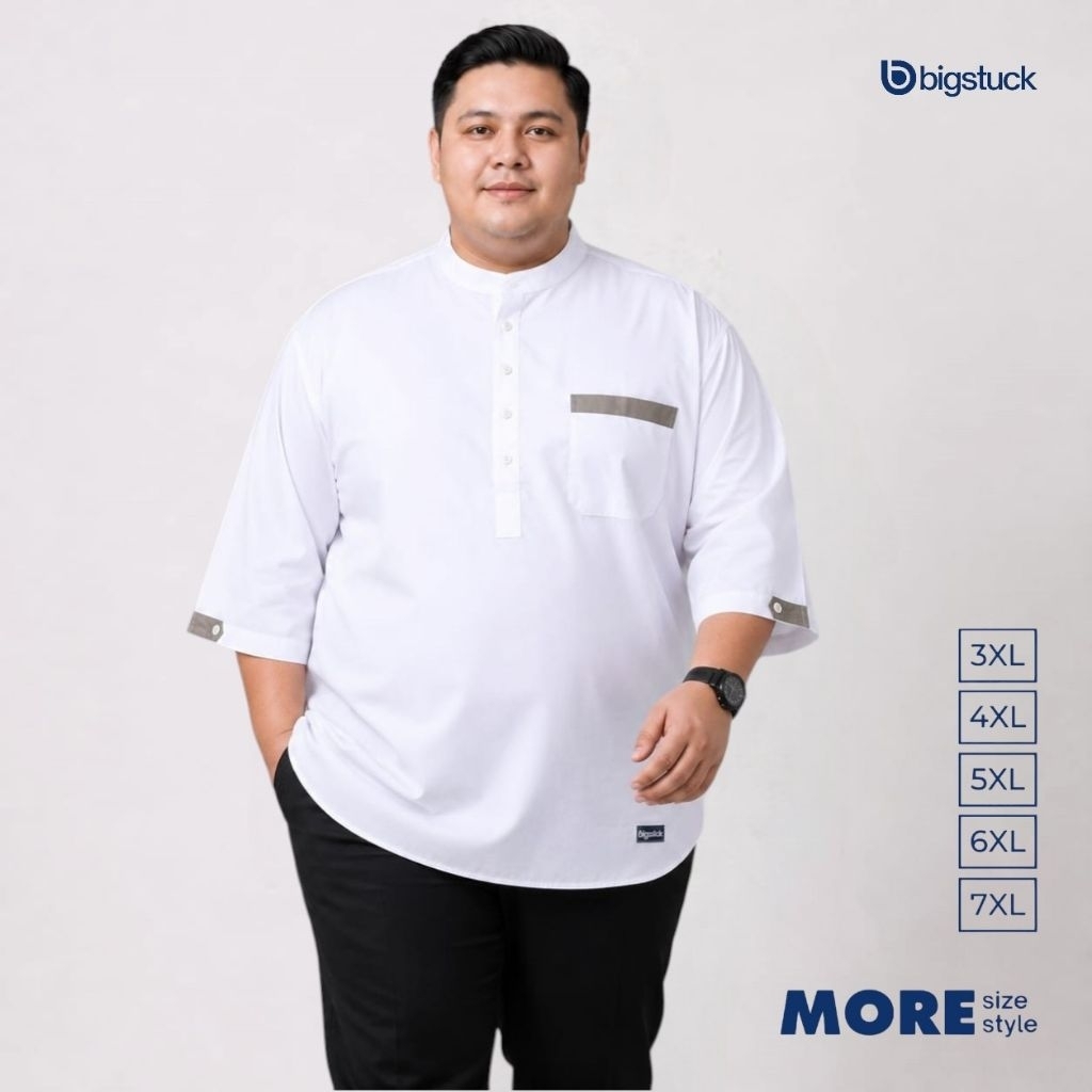 Bigstuck Baju Kurta Jumbo Pria 3XL 4XL 5XL 6XL 7XL Baju Koko Kurta Lengan 3/4 Big Size Muslim Pria