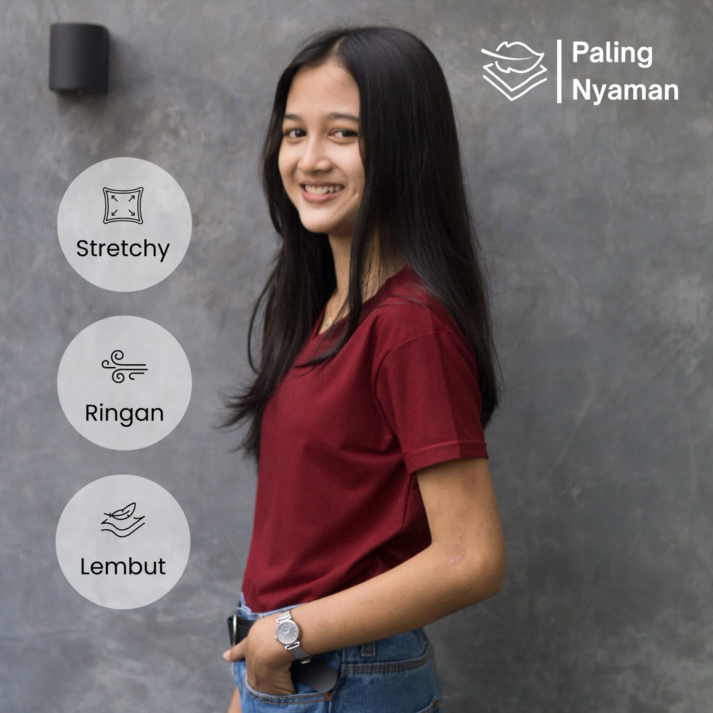 MANGO - Kaos polos wanita vneck adem | kaos wanita harian lengan pendek jumbo murah v neck
