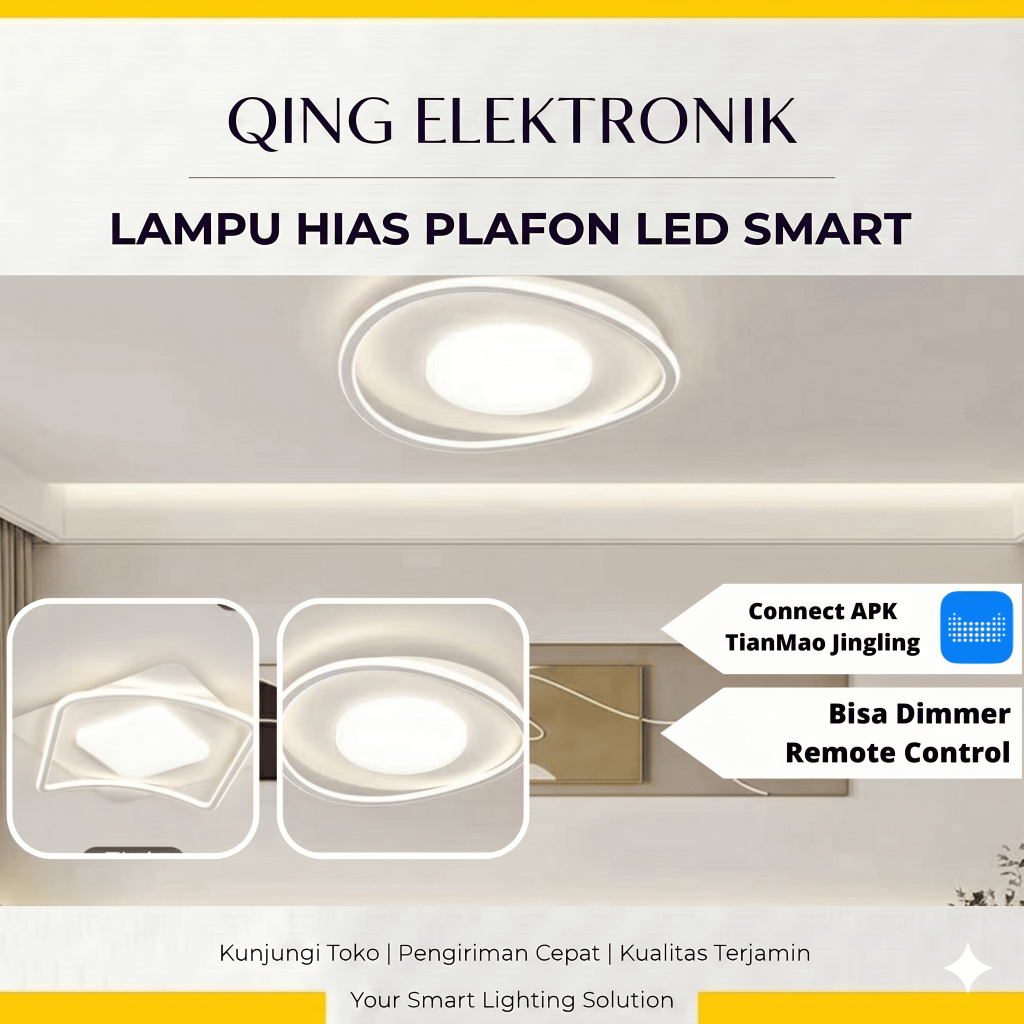 Lampu Hias Plafon LED Ruang Tamu - 3 Cahaya 1 Lampu Remot Kontrol Smart