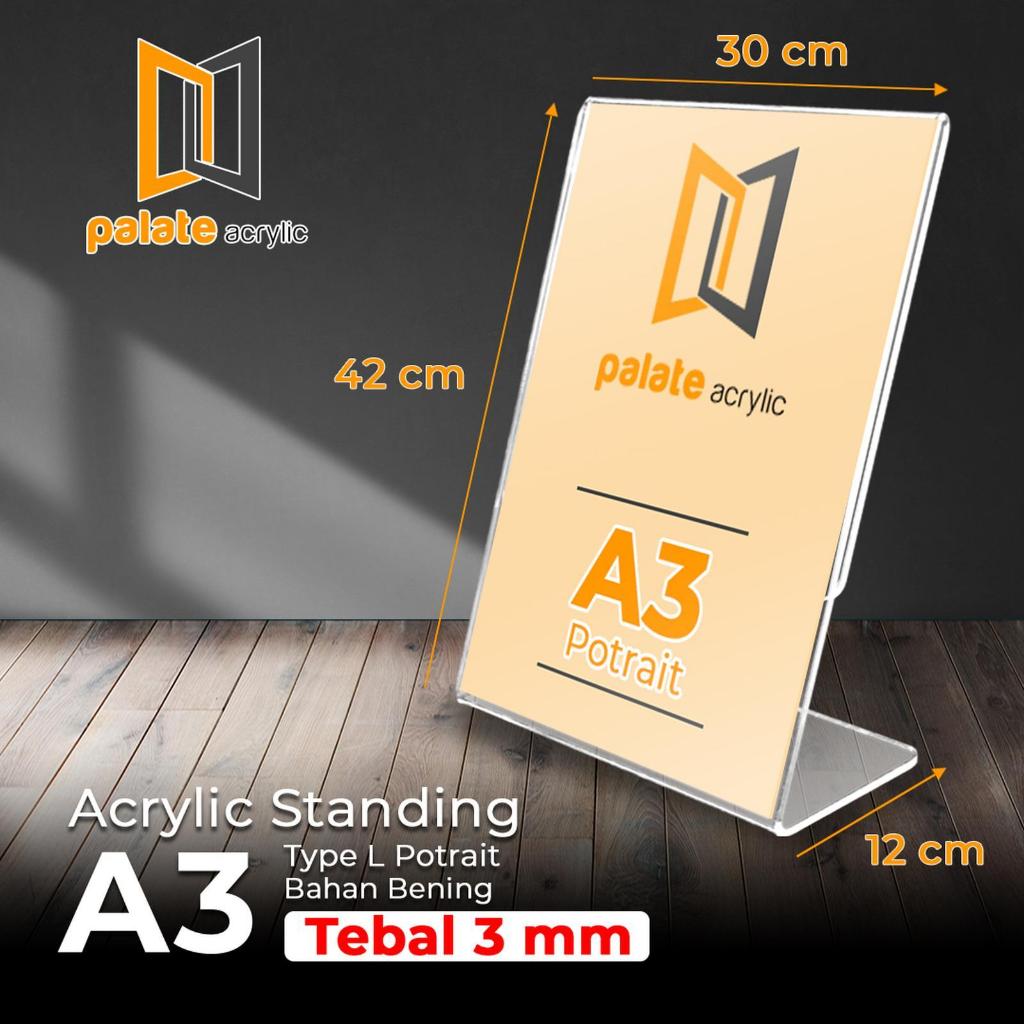 Akrilik A3 / Acrylic Tent Holder /Akrilik Menu A3 L Portrait 3mm